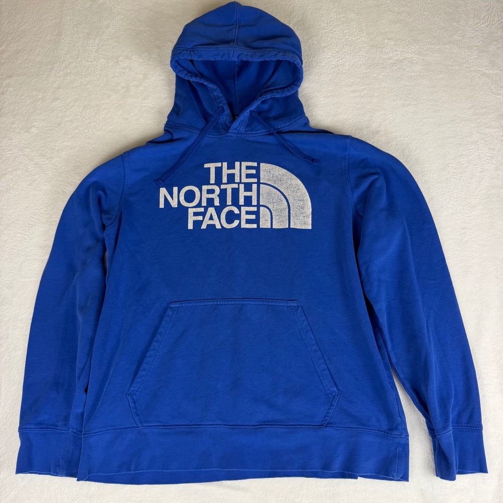 The North Face Mens Large Y2K Blue Half Dome Logo Pullover Hoodie Sweatshirt